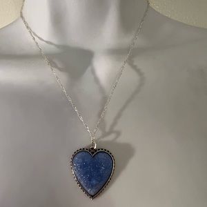 GORGEOUS BLUE ACRYLIC HEART PENDANT with Silver chain